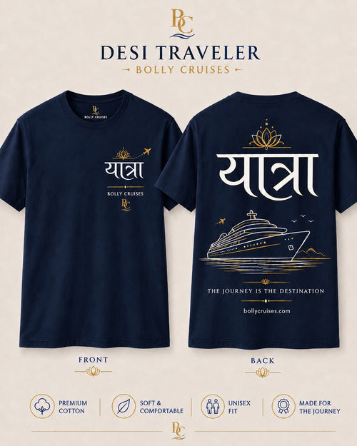 Navy Desi Traveler Yatra cruise T-shirt front and back design