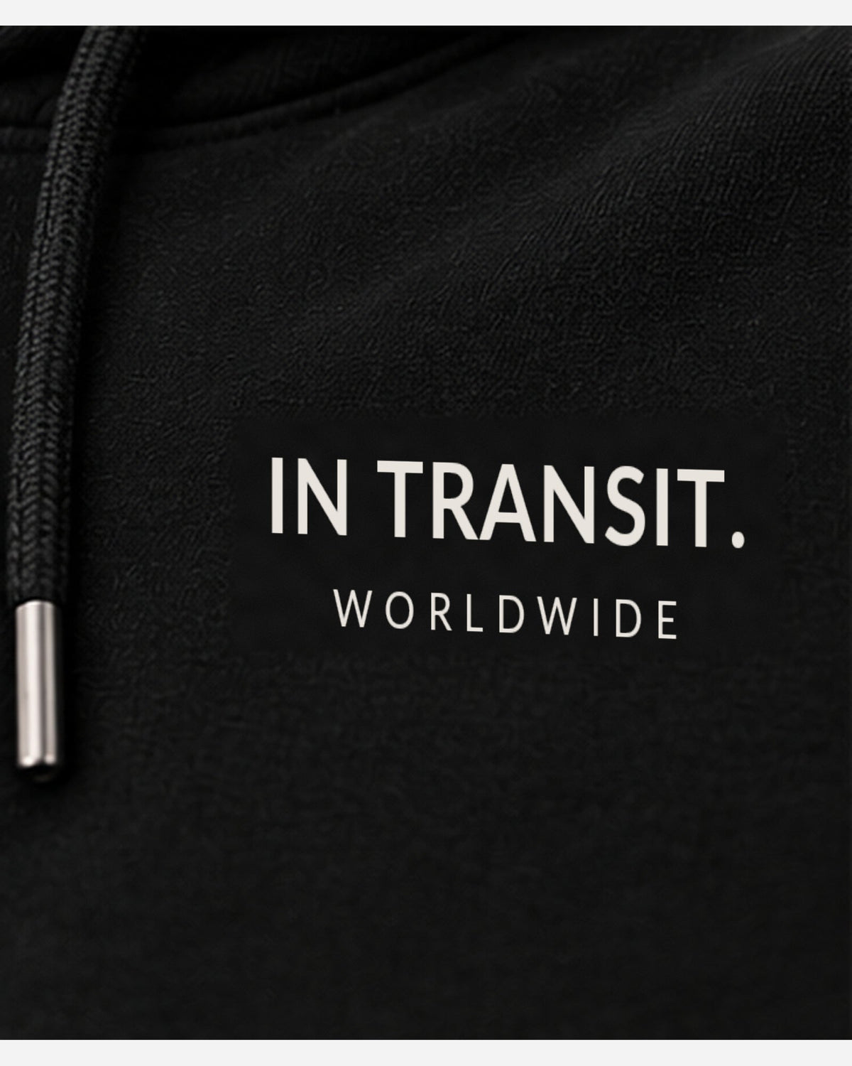 Clear close-up of IN TRANSIT WORLDWIDE print