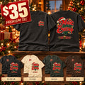 Magic Ain’t Cheap Christmas limited edition tee, front and back promotional mockup with Pepper, Ivory, Moss, and Espresso colorways