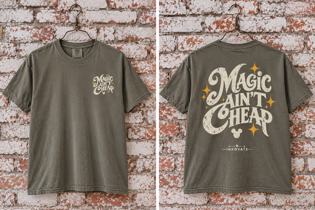 Magic Ain’t Cheap T-shirt in Moss, front and back mockup