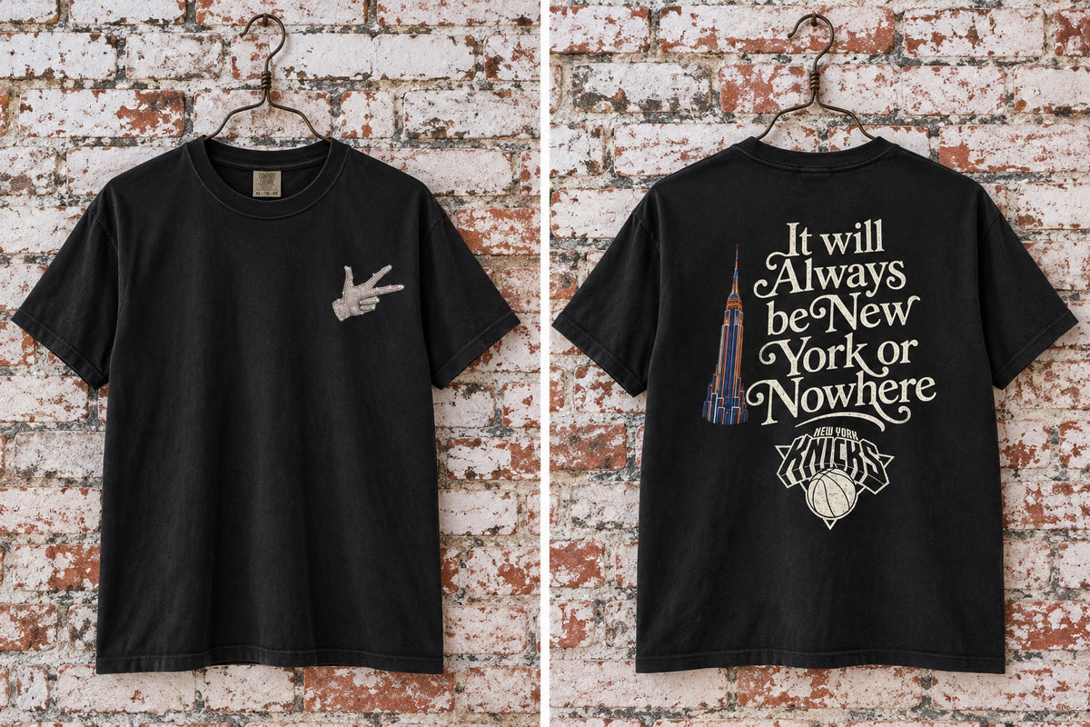 New York or Nowhere — Black Graphic T-Shirt front and back mockup