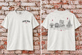 Park Mom T-shirt front and back mockup on white brick background