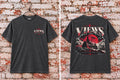 Views From the Sith T-shirt front and back mockup in Pepper with red and cream artwork