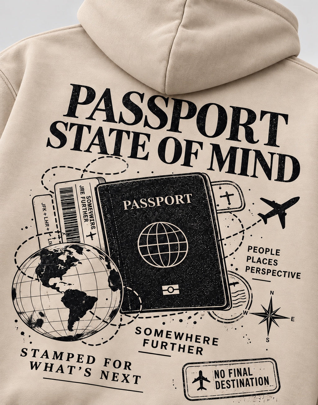 Close-up of passport, Somewhere Further and No Final Destination back print